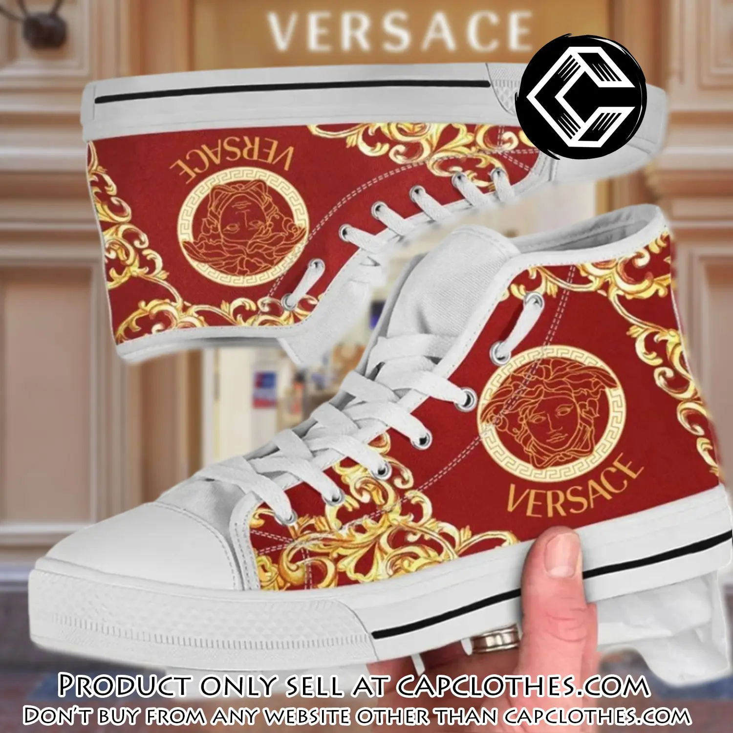 Versace medusa red gold high top canvas shoes luxury brand gifts for men women cc4700636